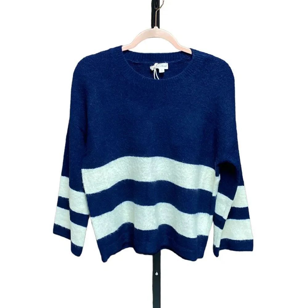 Hem & Thread Navy & Cream Bell Sleeve Sweater Size Small NWT